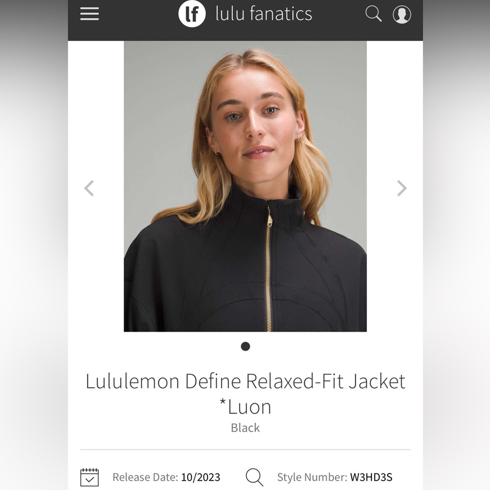 NWT Lululemon Define Relaxed-Fit Jacket *Luon* Sz 8 *black & gold*